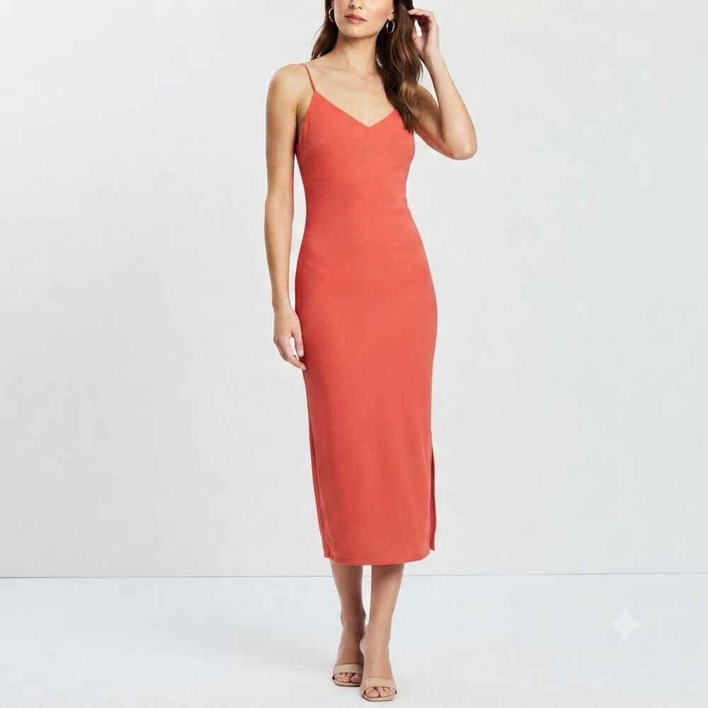 Poetry Women's Coral Sleeveless Midi Dress Spaghetti Strap V-Neck Size Medium